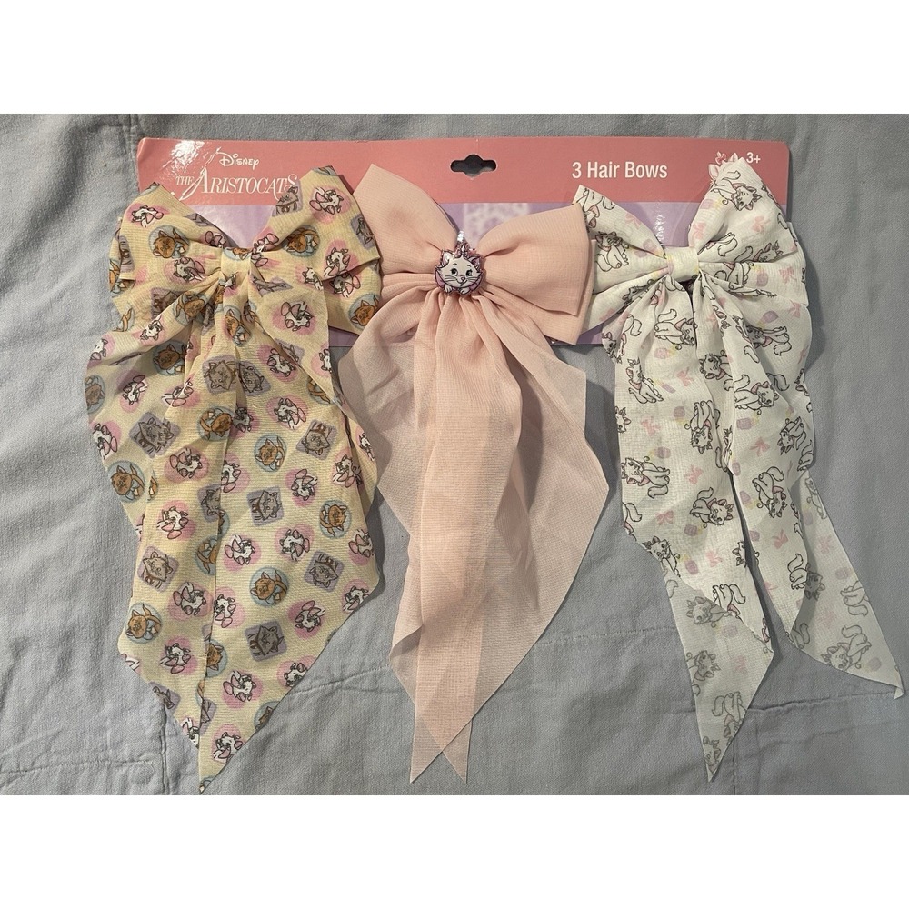 NEW Walt Disney Aristocats Marie Set of 3 Adorable Girl's Long Hair Bows